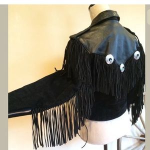 MARSHALL-ROUSSO Black Leather Fringe MOTO Jacket